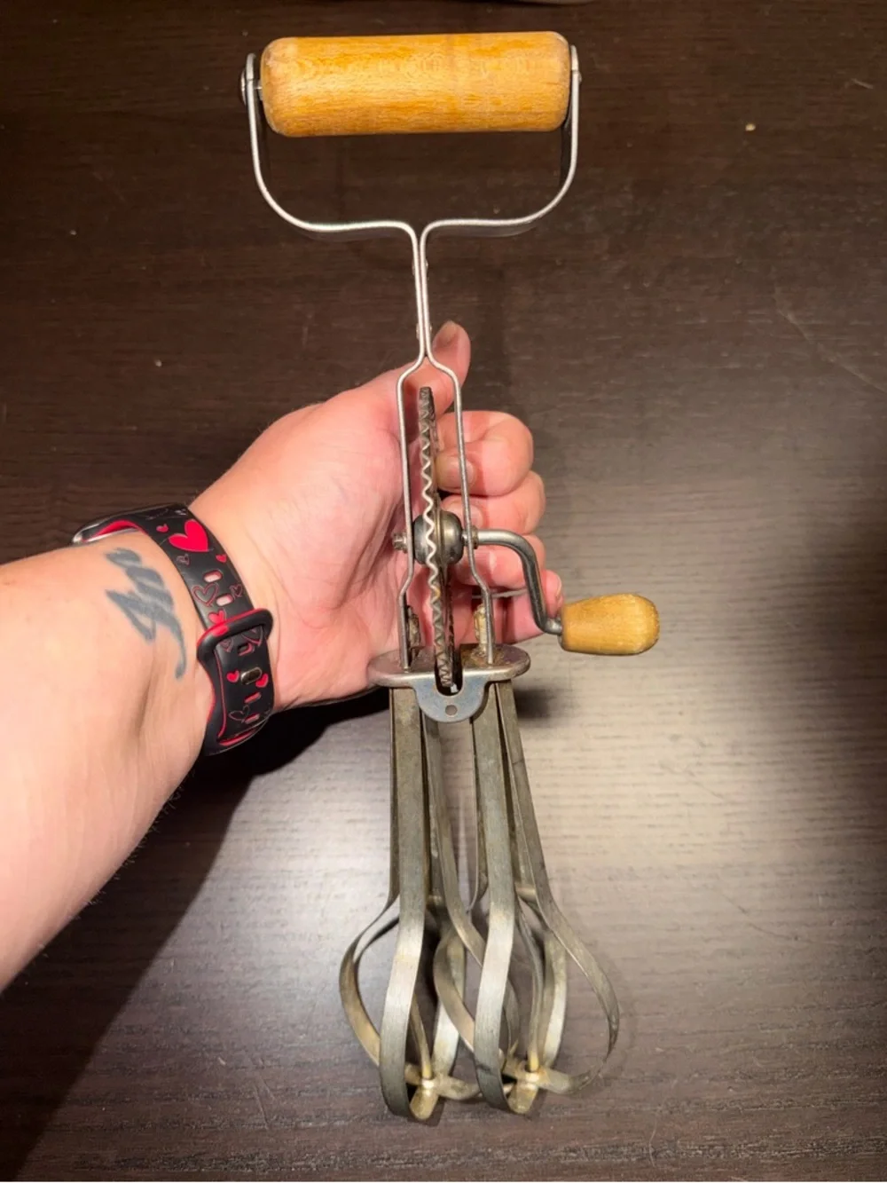 Vintage Hand Crank Egg Beater - Wood Handle